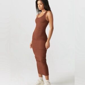 Joah Brown Ribbed Maxi Dress in Oxblood Size M/L